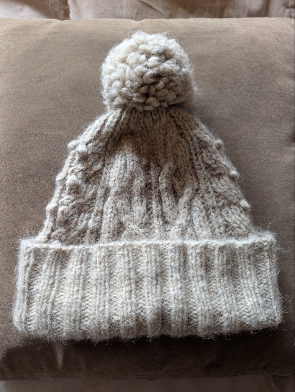 Peruvian Connection Baby Alpaca Cozy Cable Knit Pom Beanie Hat Ultra soft Light